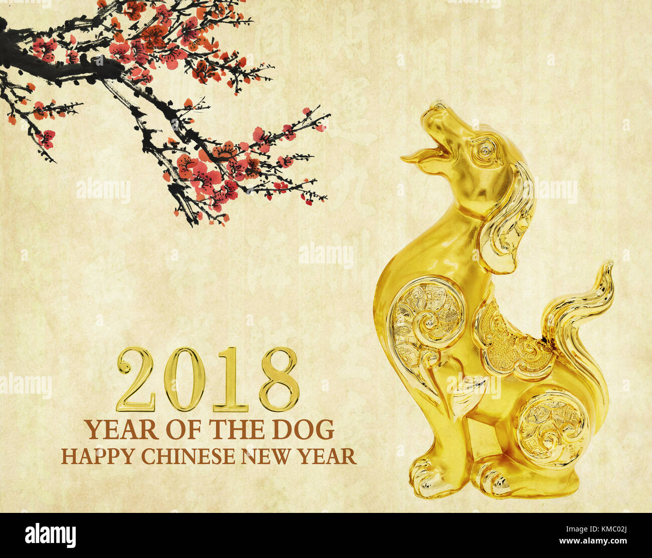 La Chine traditionnelle avec chien d'or brun,2018 est l'année du chien,dire bonne chance. Banque D'Images
