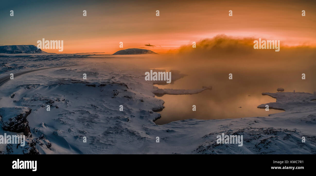 Paysage d'hiver, le lac Myvatn, le nord de l'Islande Banque D'Images