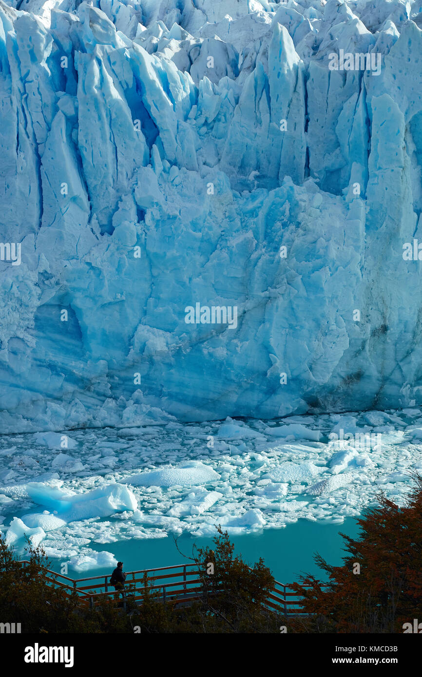 Les touristes en promenade et le glacier Perito Moreno, Parque Nacional Los Glaciares (zone du patrimoine mondial), Patagonie, Argentine, Amérique du Sud Banque D'Images