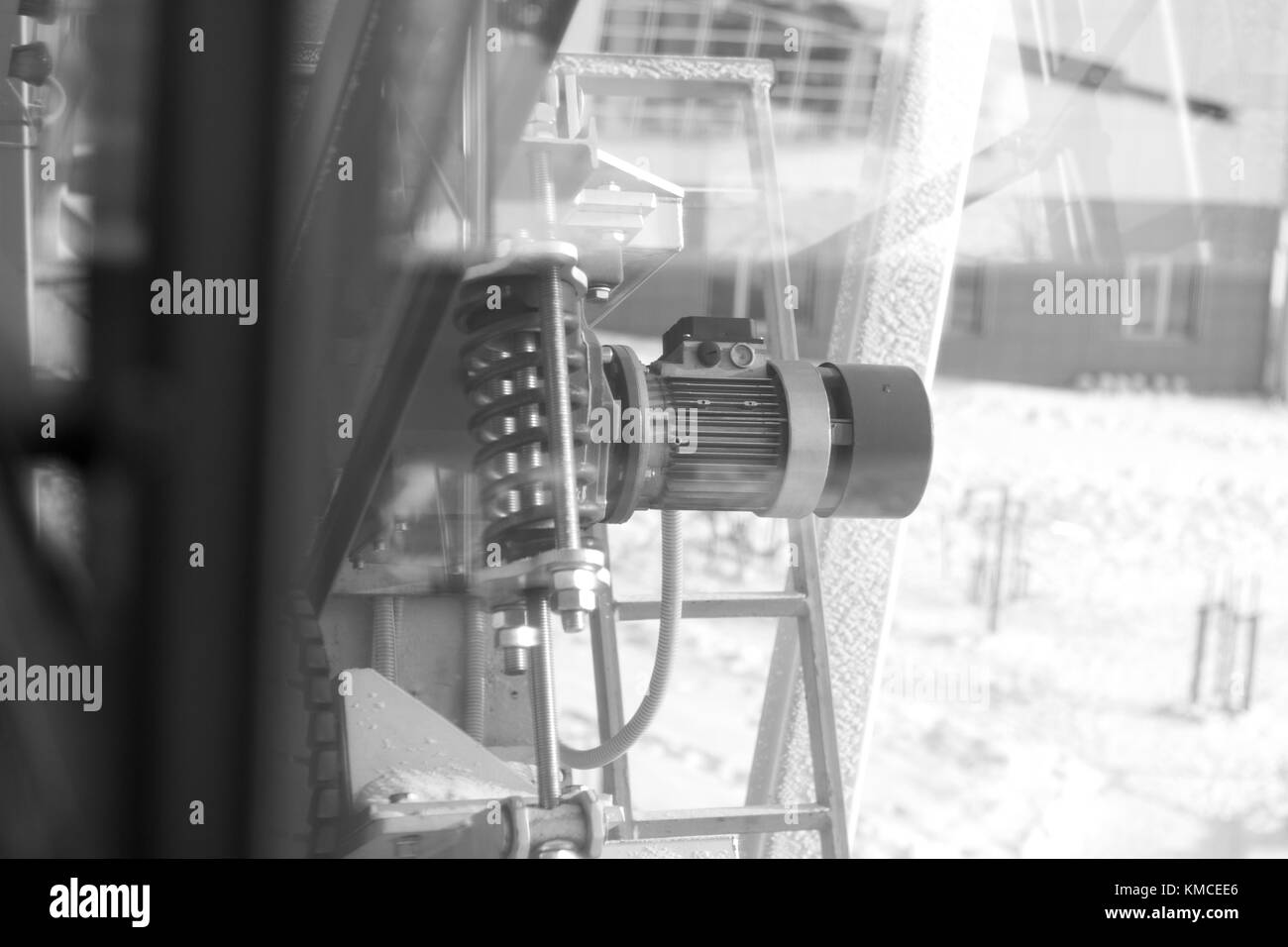 Moteur bleu style industriel photo noir et blanc. Banque D'Images