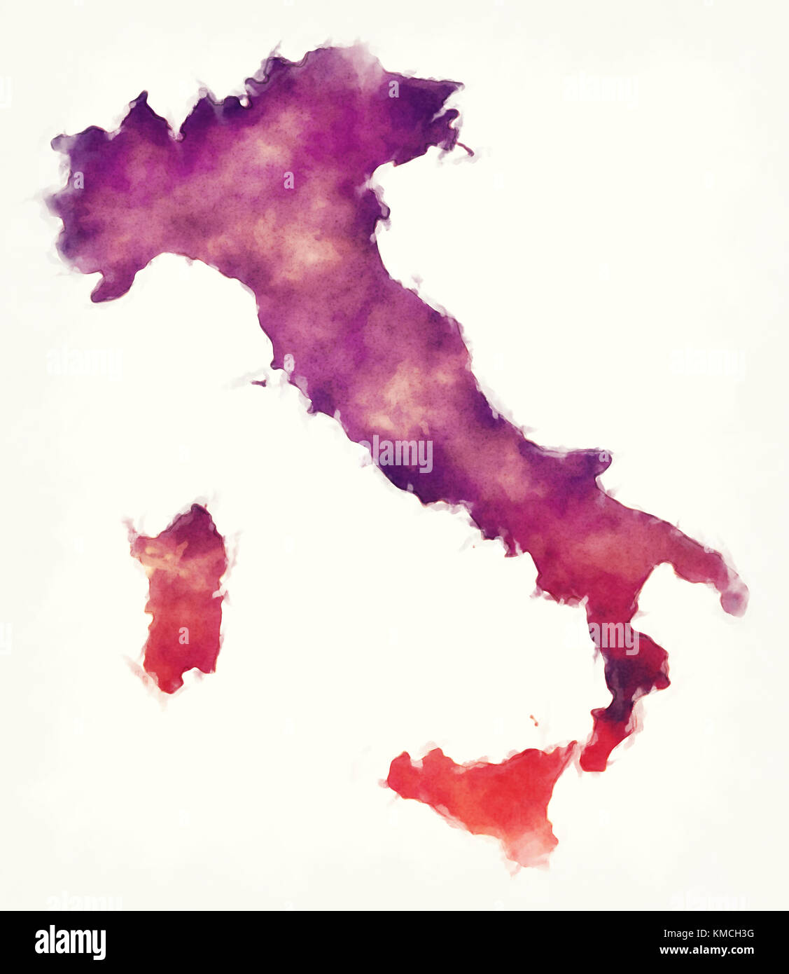 Carte de l'aquarelle de l'Italie devant un fond blanc Banque D'Images