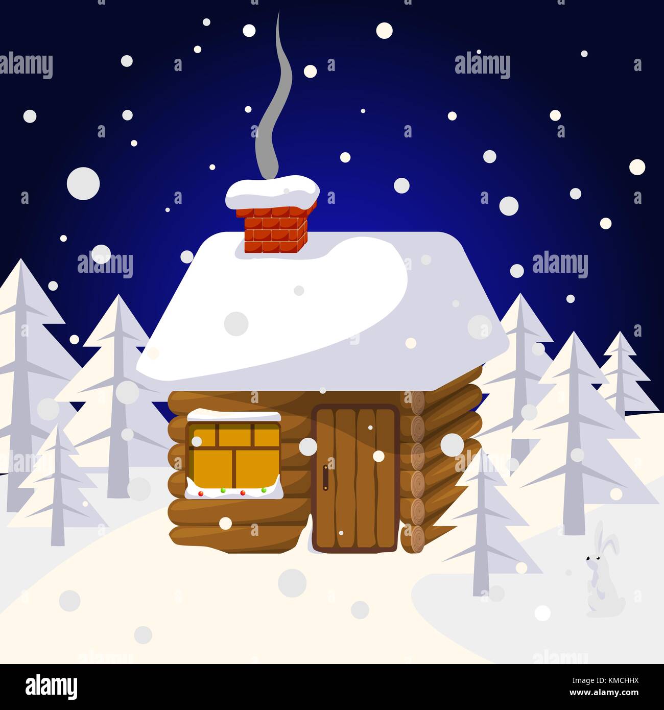 Paysage de Noël avec la maison dans les arbres des forêts et des animaux sauvages Illustration de Vecteur