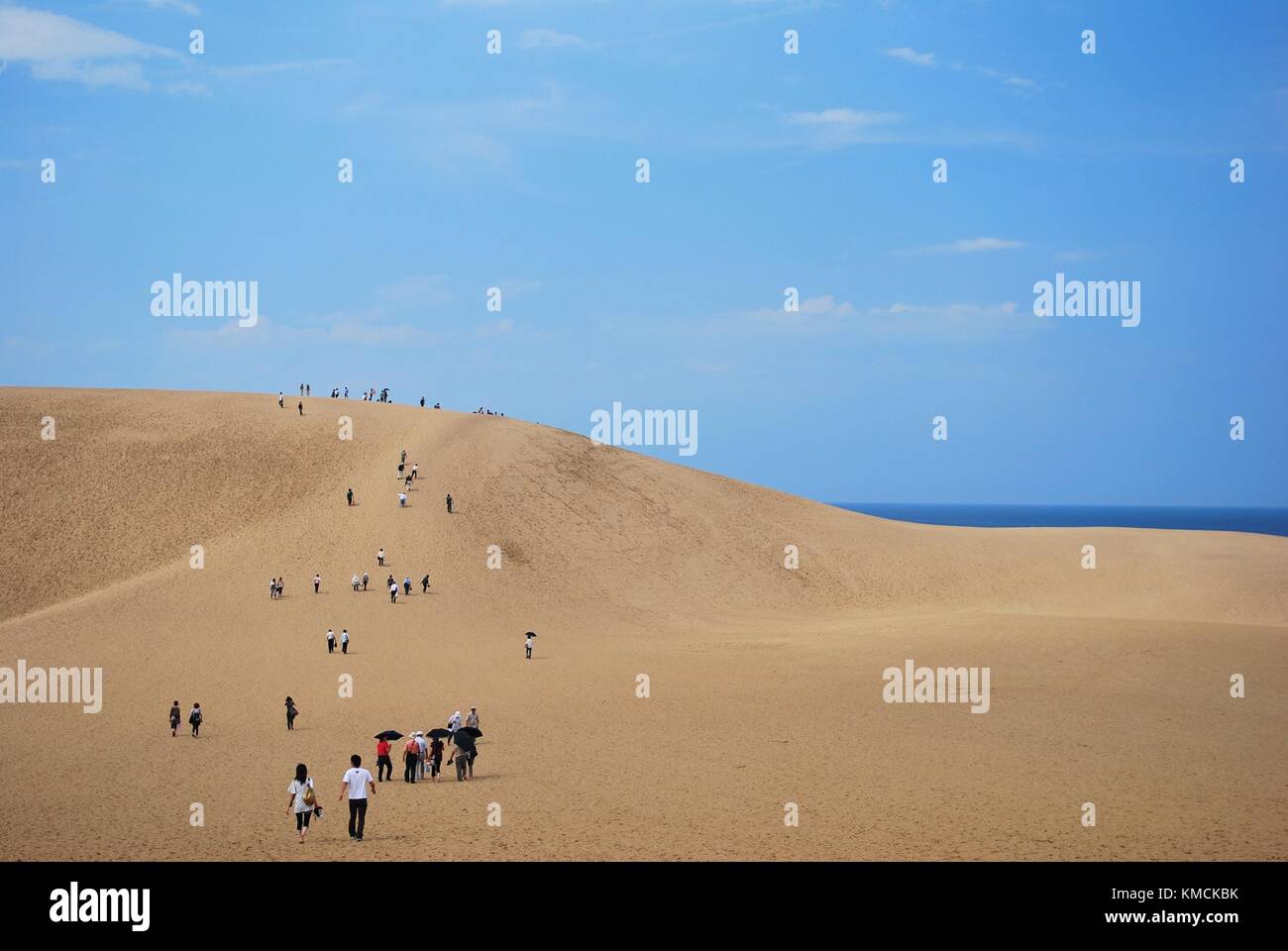 Japon - 2 septembre : les gens et les touristes à la ligne d'énormes dunes de sable de tottori dans, au Japon. Banque D'Images