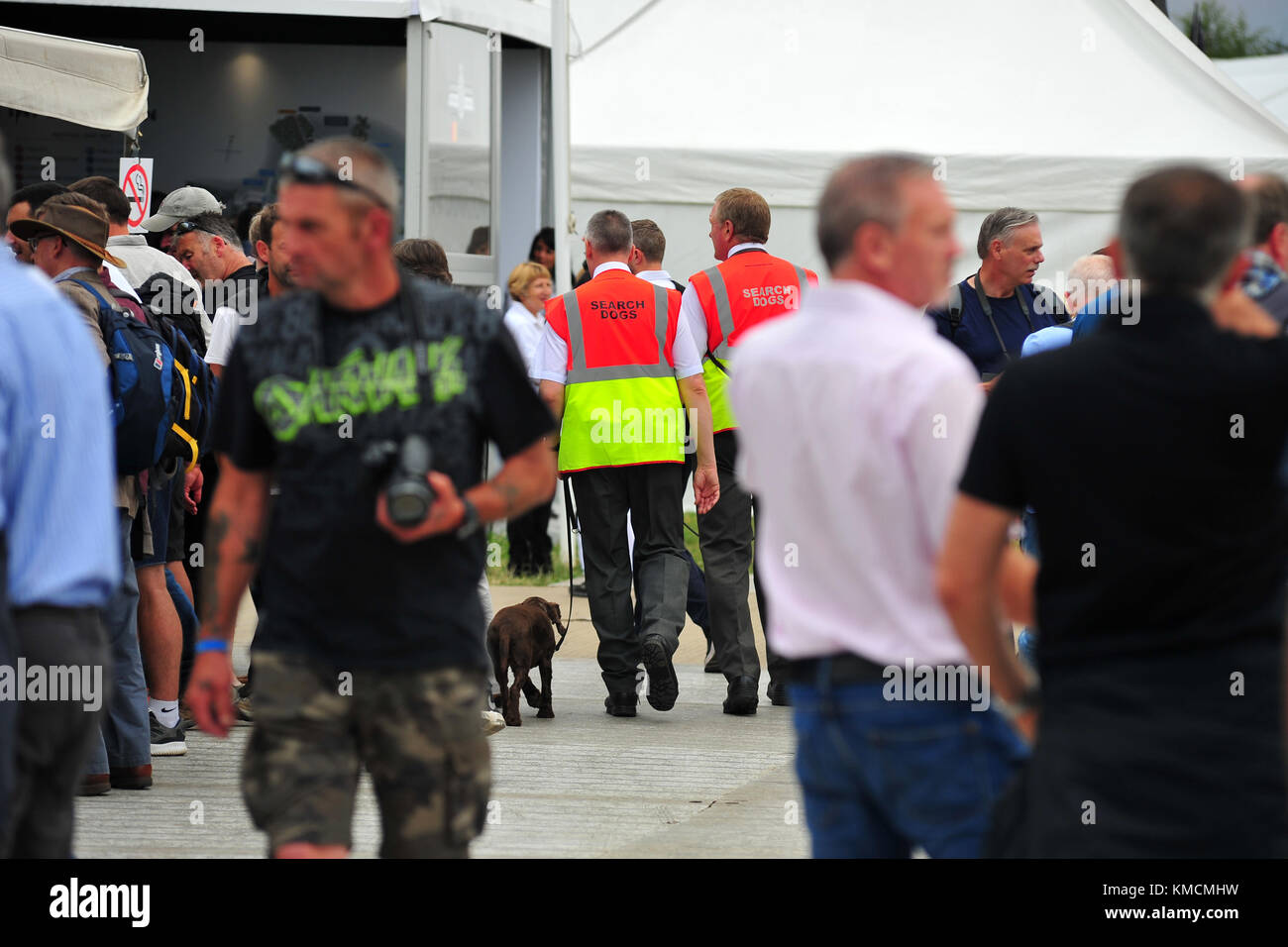Les chiens renifleurs et leurs maîtres au Goodwood Festival of Speed. Banque D'Images