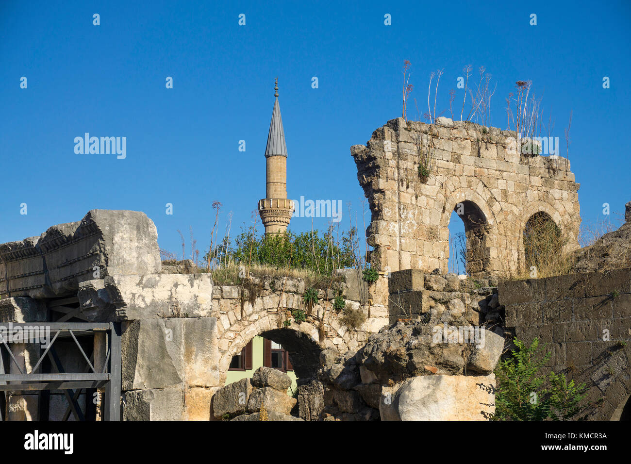 Restes de Panagia basilique, centre historique de kaleici, la vieille ville d'Antalya, Turkish riviera, Turquie Banque D'Images