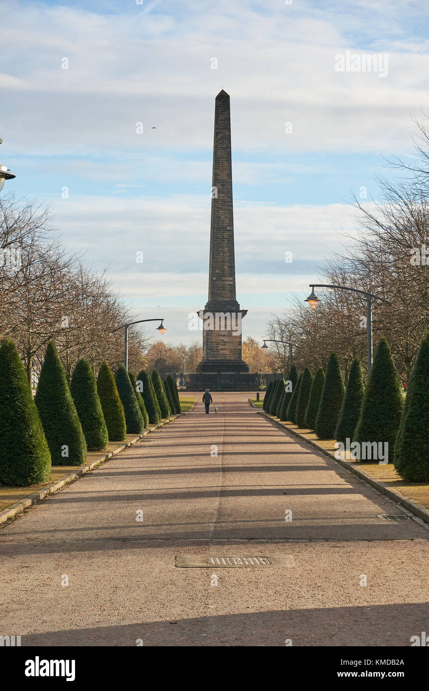 Glasgow, Royaume-Uni - 1 décembre 2017 : monument Nelson situé dans Glasgow Green Park. Banque D'Images