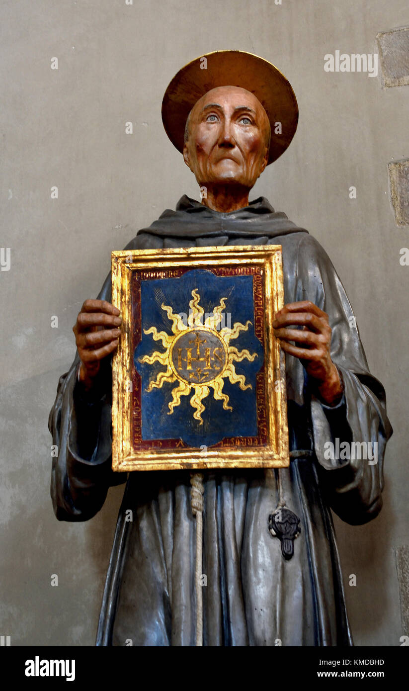 Saint Bernardino de Sienne par Lorenzo di Pietro 1412-1480 Musée National du Bargello , le Bargello, le Palazzo del Bargello, Florence, Italie. Banque D'Images