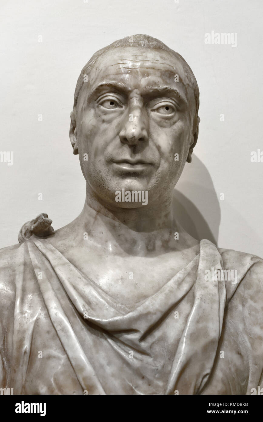 Portrait Francesco Sassetti 1421 - 1490 était un banquier italien.1464 par Antonio Rossellino Musée National du Bargello, le Bargello, le Palazzo del Bargello, Florence, Italie. Banque D'Images