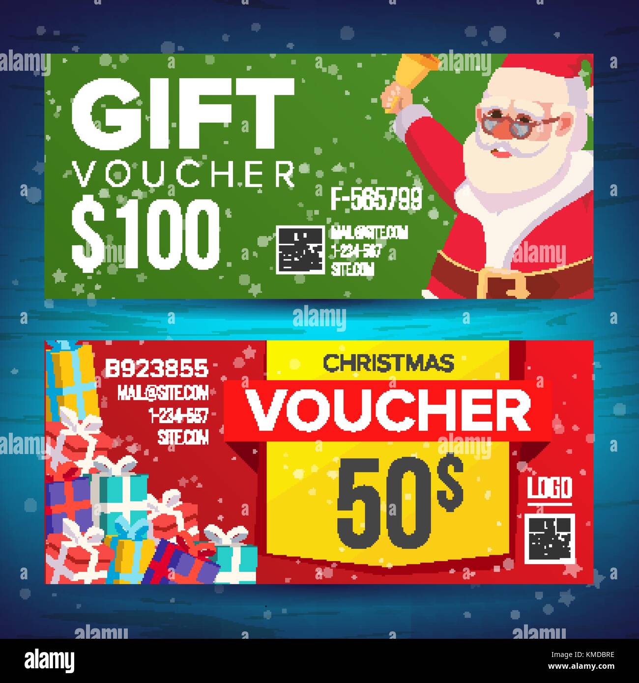 Coupon coupon vecteur modèle horizontal. notice offre. joyeux noël. bonne  année. Le père Noël et des cadeaux. promotion publicité. cadeau gratuit  illustration Image Vectorielle Stock - Alamy