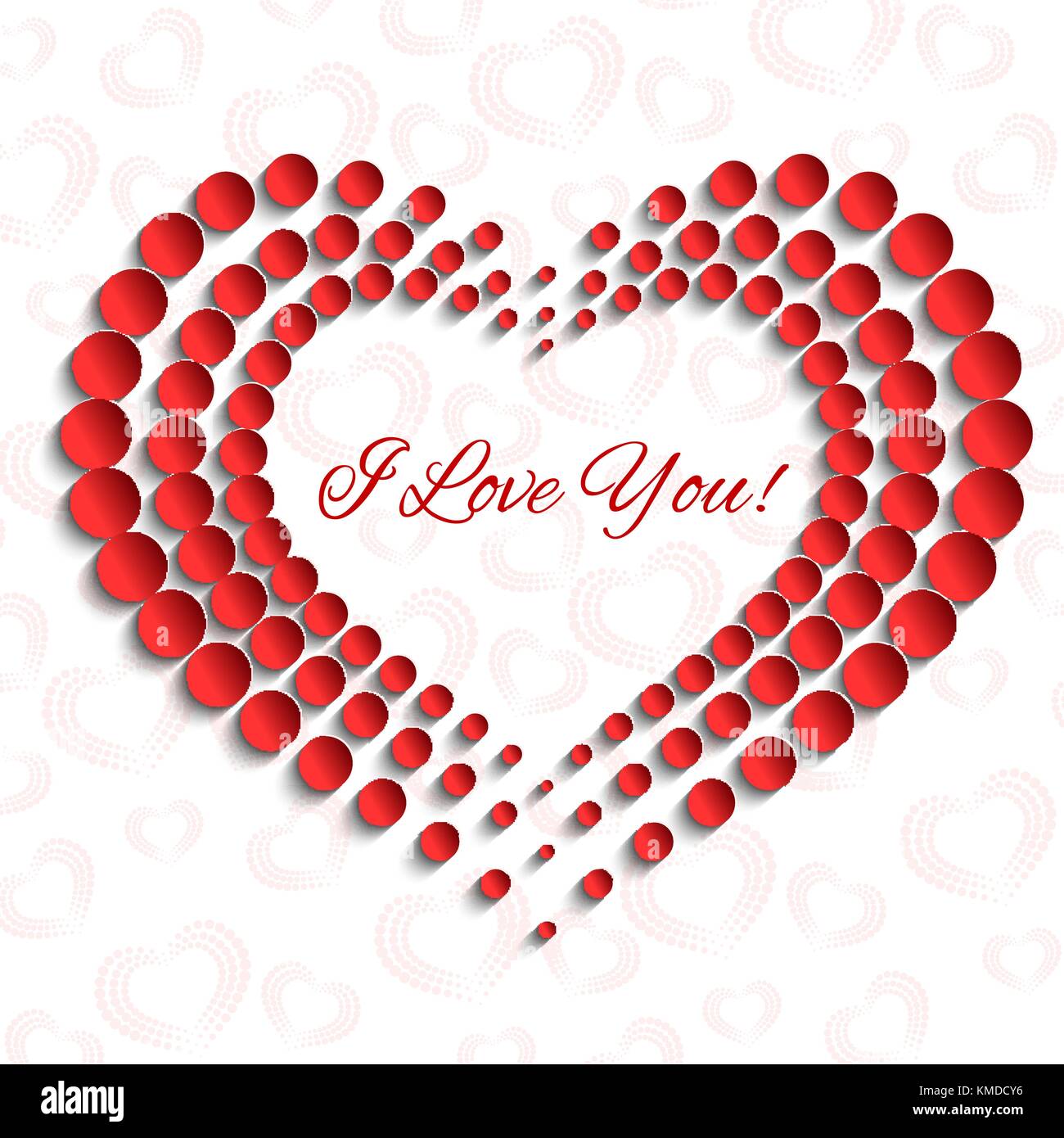 Carte avec coeur rouge en pointillés, peprcut la conception 3D Illustration de Vecteur