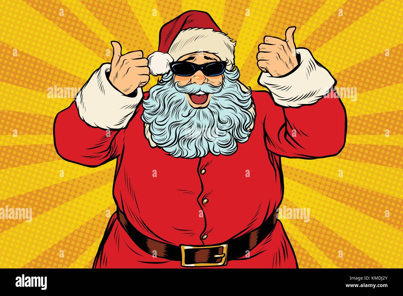 Thumbs up santa claus in sunglasses Illustration de Vecteur