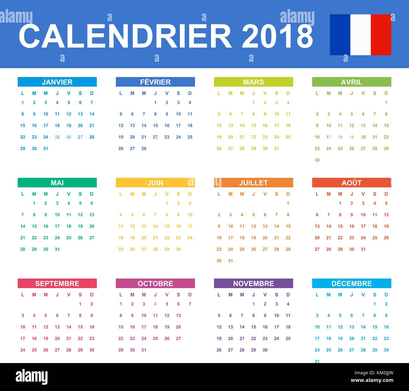 Calendrier pour 2018. scheduler, ou de l'ordre du modèle de journal la semaine commence le lundi. Illustration de Vecteur