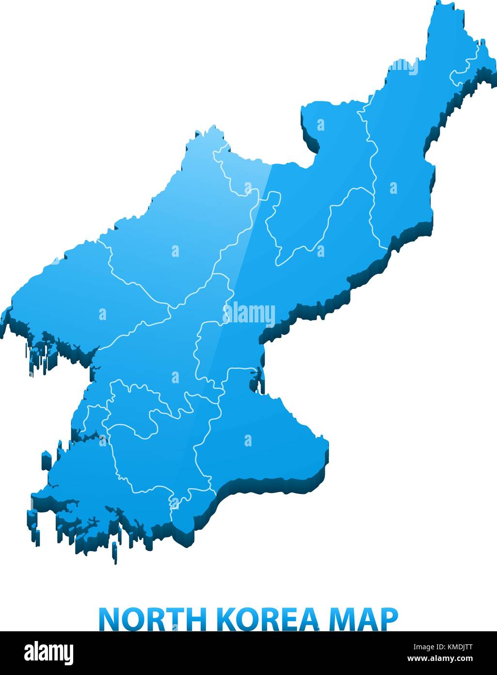 Carte tridimensionnelle très détaillées de la Corée du Nord avec les régions border Illustration de Vecteur