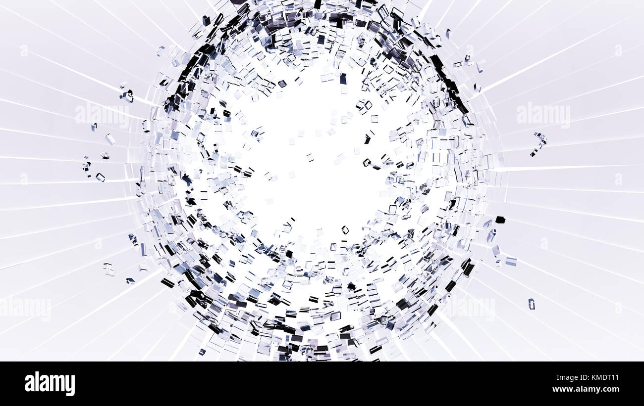 Trou de balle : fissures et éclats de verre blanc sur blanc Banque D'Images