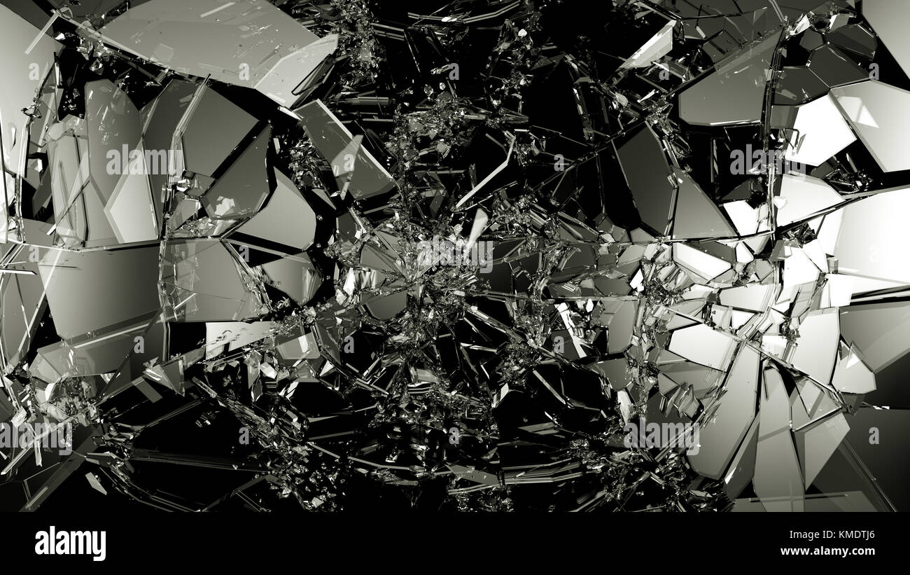 Morceaux de verre fissuré ou fractionnés sur noir. grande résolution Banque D'Images