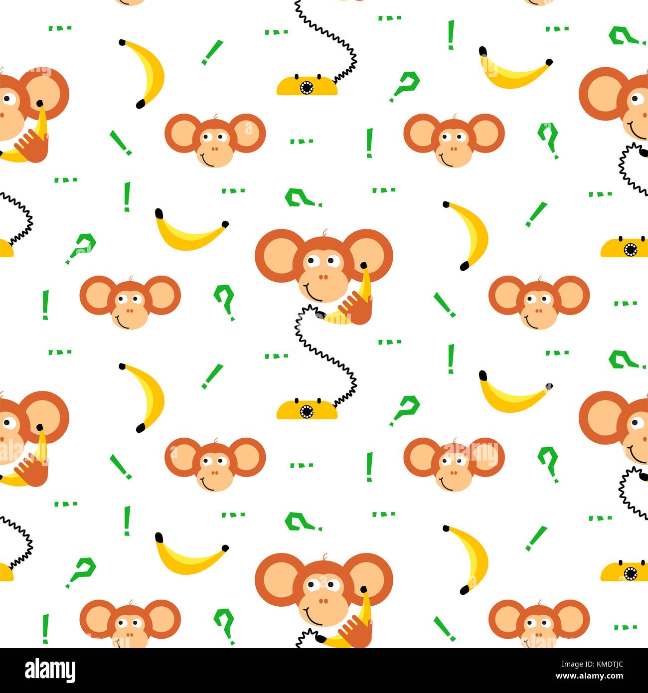 Enfant singe avec banane modèle vectoriel continu pour impression textile. Illustration de Vecteur