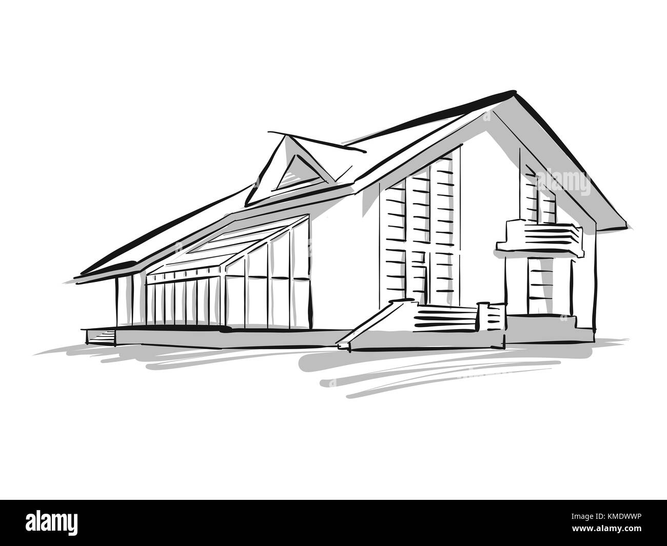 Townhouse Sketch concept Illustration, image vectorielle dessinée à la main. Lignes noires formes grises Banque D'Images