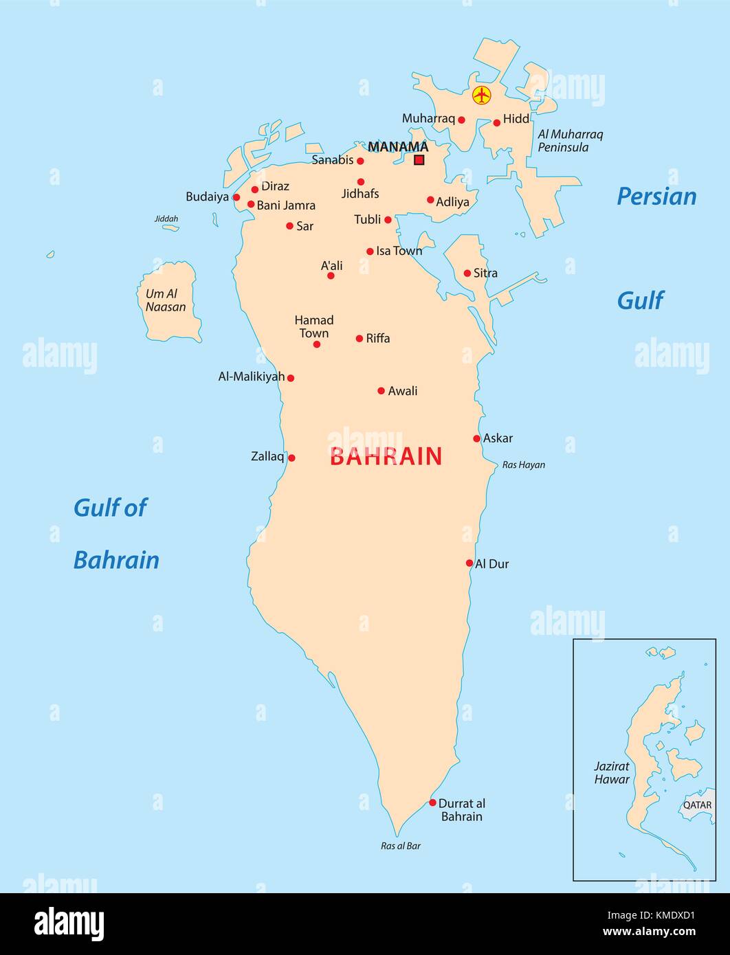 Bahreïn carte vectorielle Illustration de Vecteur