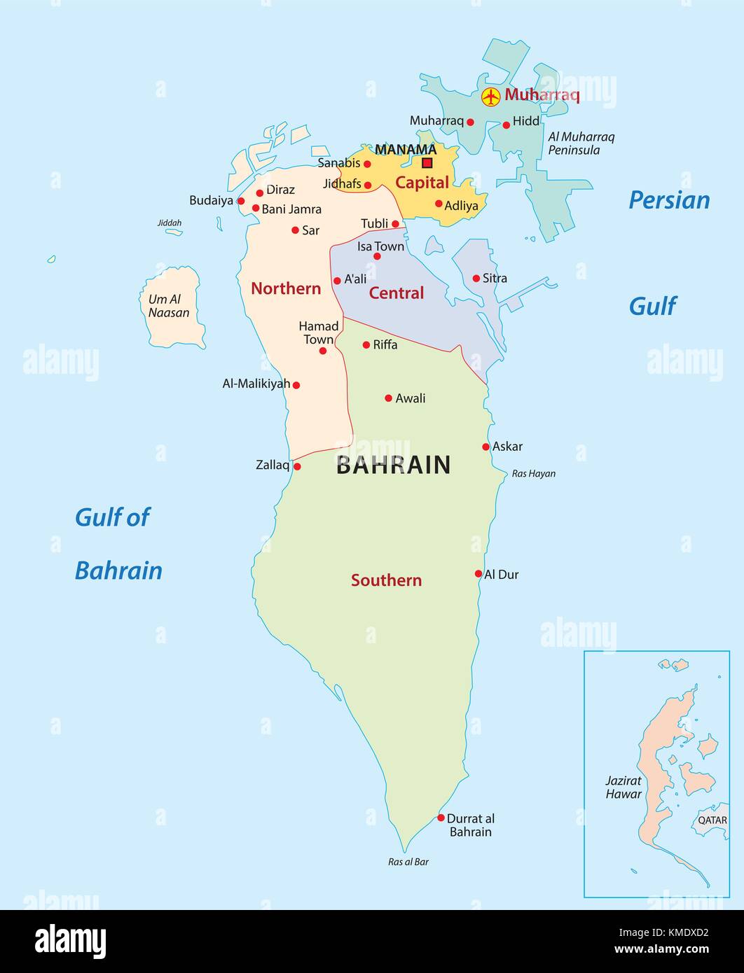 Bahreïn carte vectorielle administrative et politique Illustration de Vecteur Bahreïn carte vectorielle administrative et politique Illustration de Vecteur