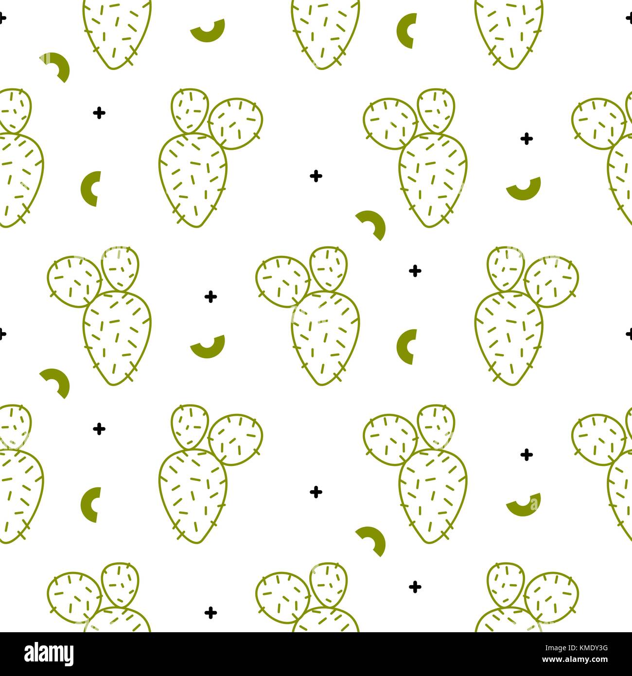 Style de ligne simple green cactus vector pattern. Illustration de Vecteur