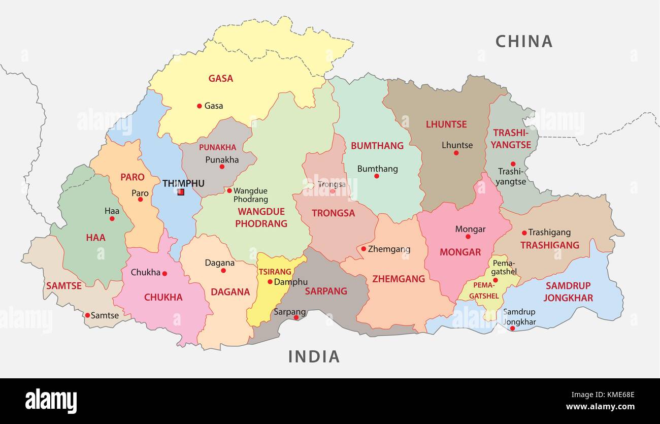 Bhoutan carte vectorielle administrative et politique Illustration de Vecteur Bhoutan carte vectorielle administrative et politique Illustration de Vecteur