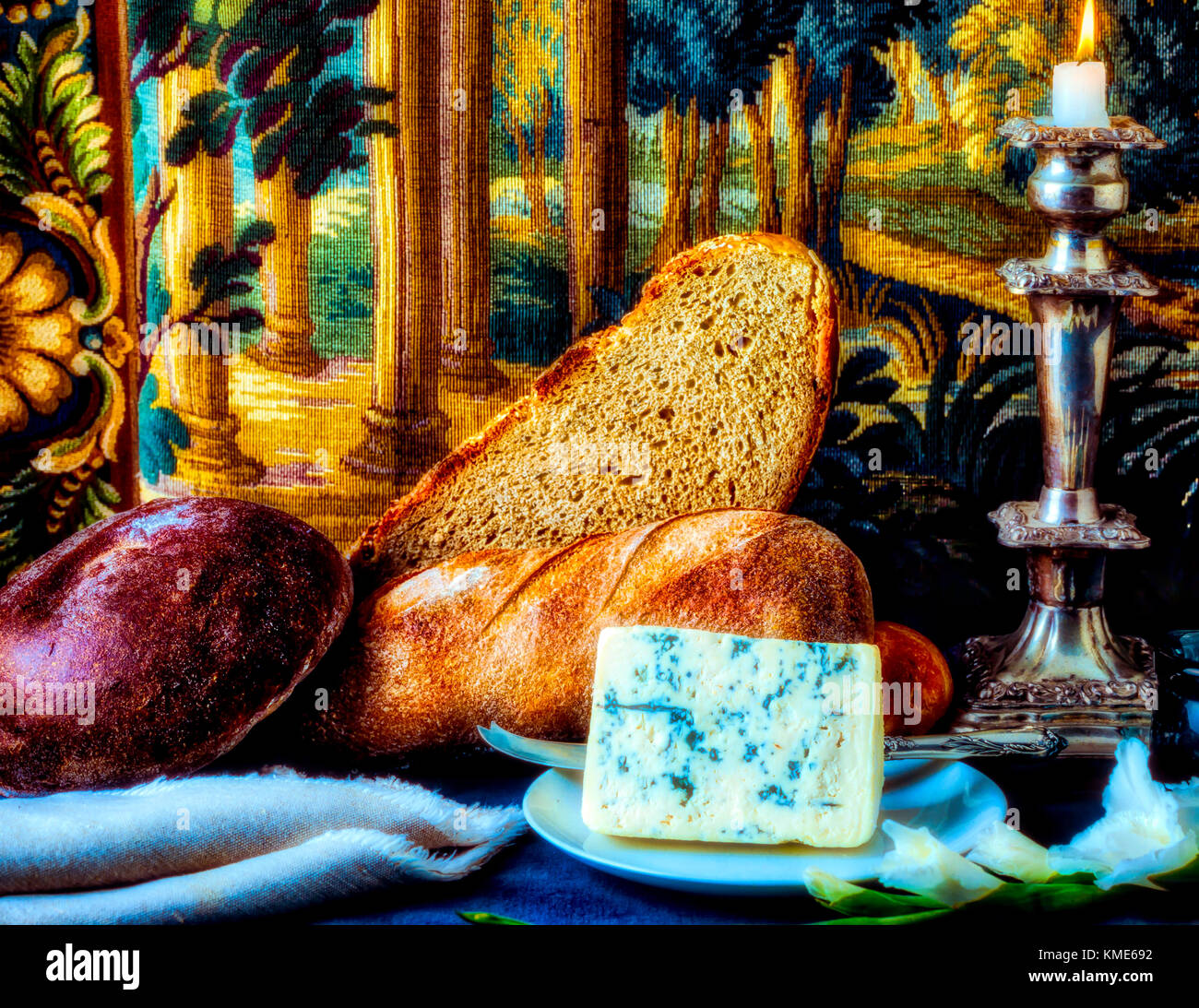 Pain et fromage still life Banque D'Images