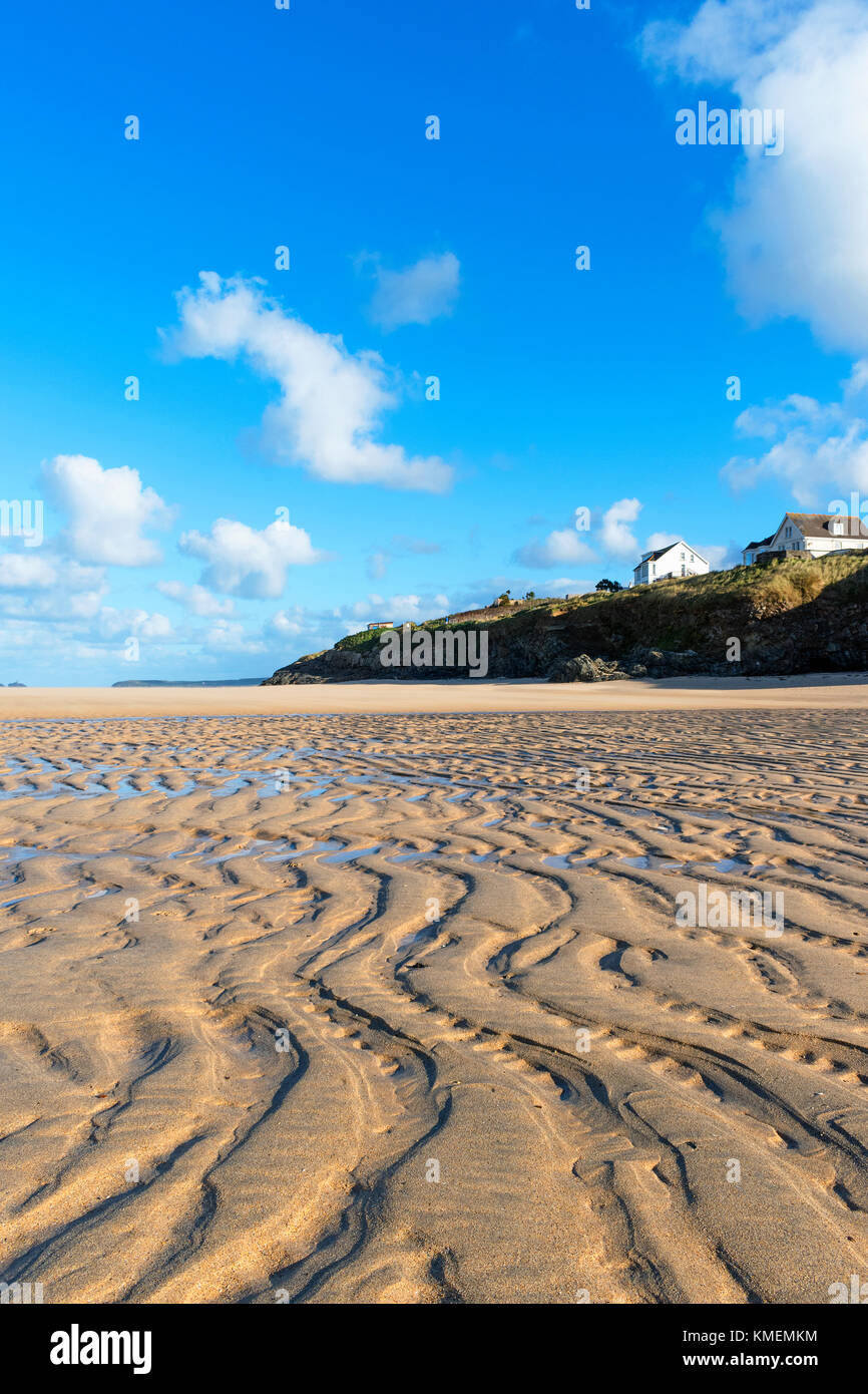 Soleil d'hiver à Hayle Towans beach, Cornwall, Angleterre, Grande-Bretagne, Royaume-Uni, Banque D'Images