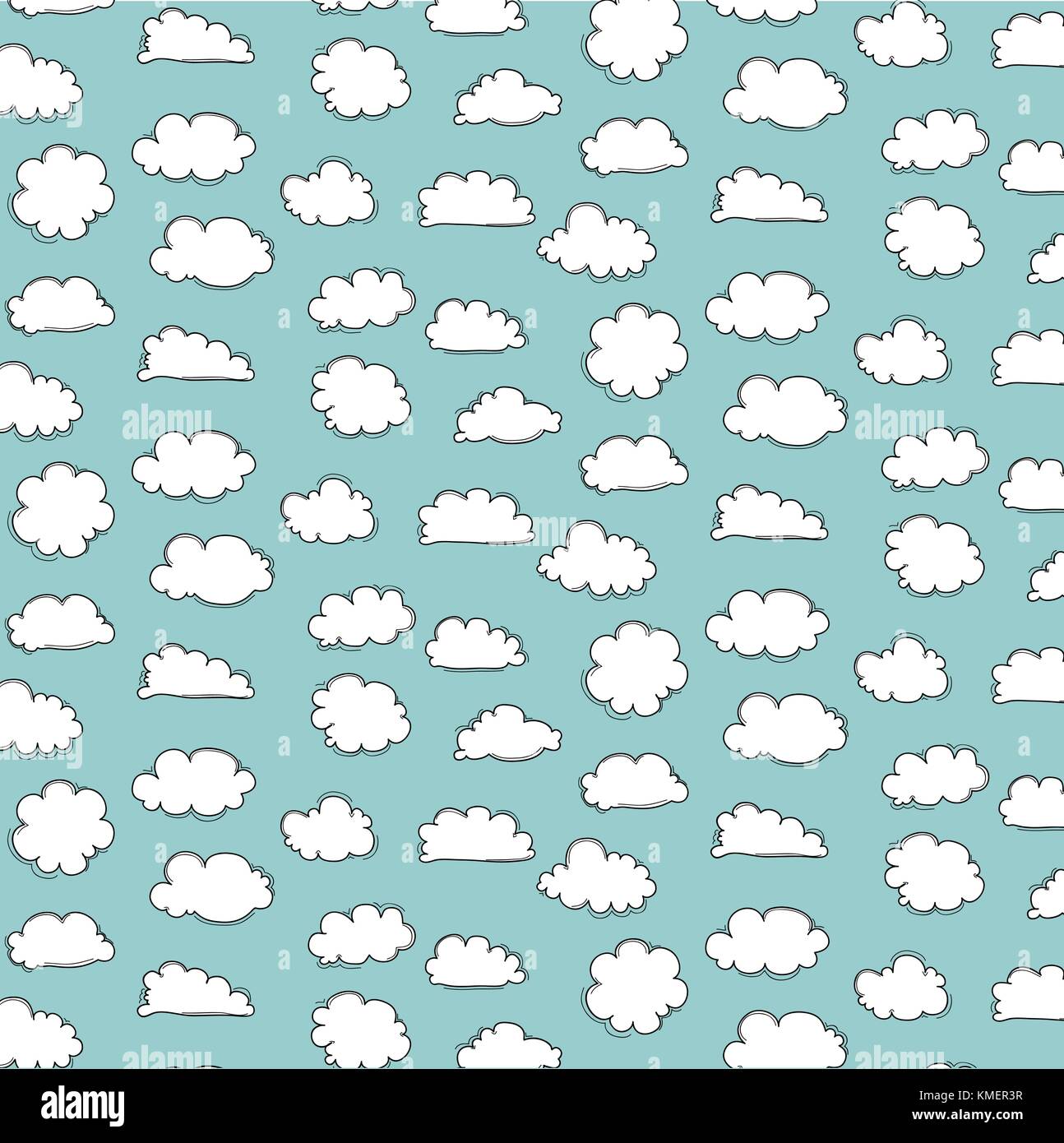 Des nuages mignon avec fond bleu. Illustration de Vecteur