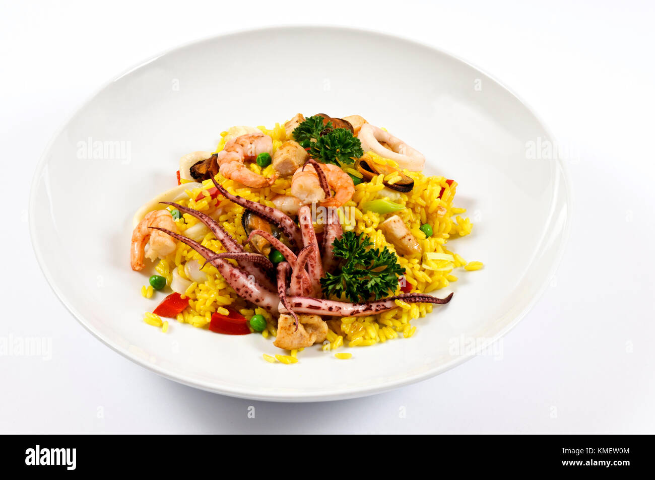 Fruits de mer au riz isolated on white Banque D'Images