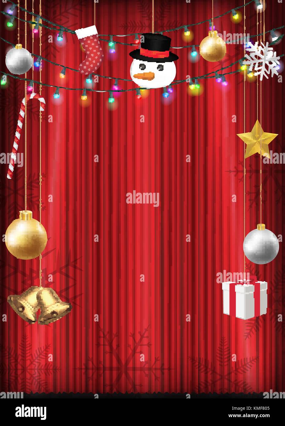 Objet de décoration de Noël accrocher au rideau rouge Illustration de Vecteur