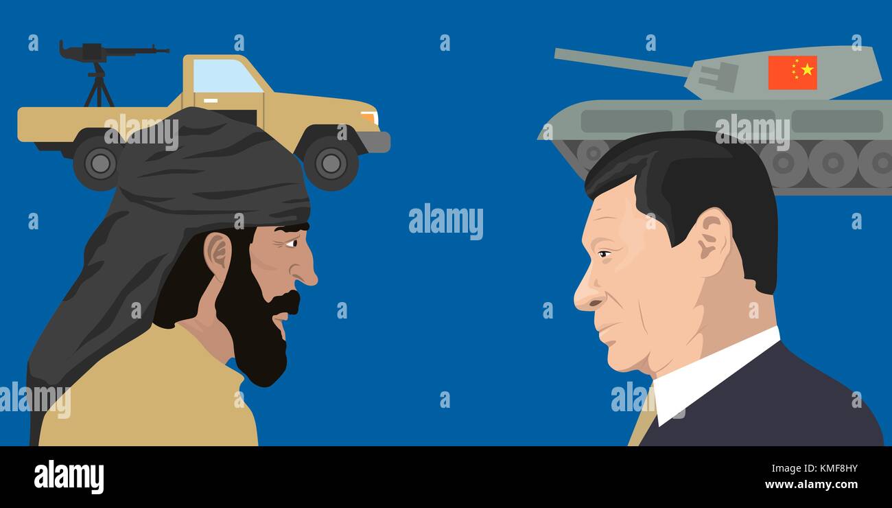 07.12.2018 illustration éditoriale du président de la république populaire de Chine Xi Jinping contre des terroristes sur les forces militaires. Illustration de Vecteur