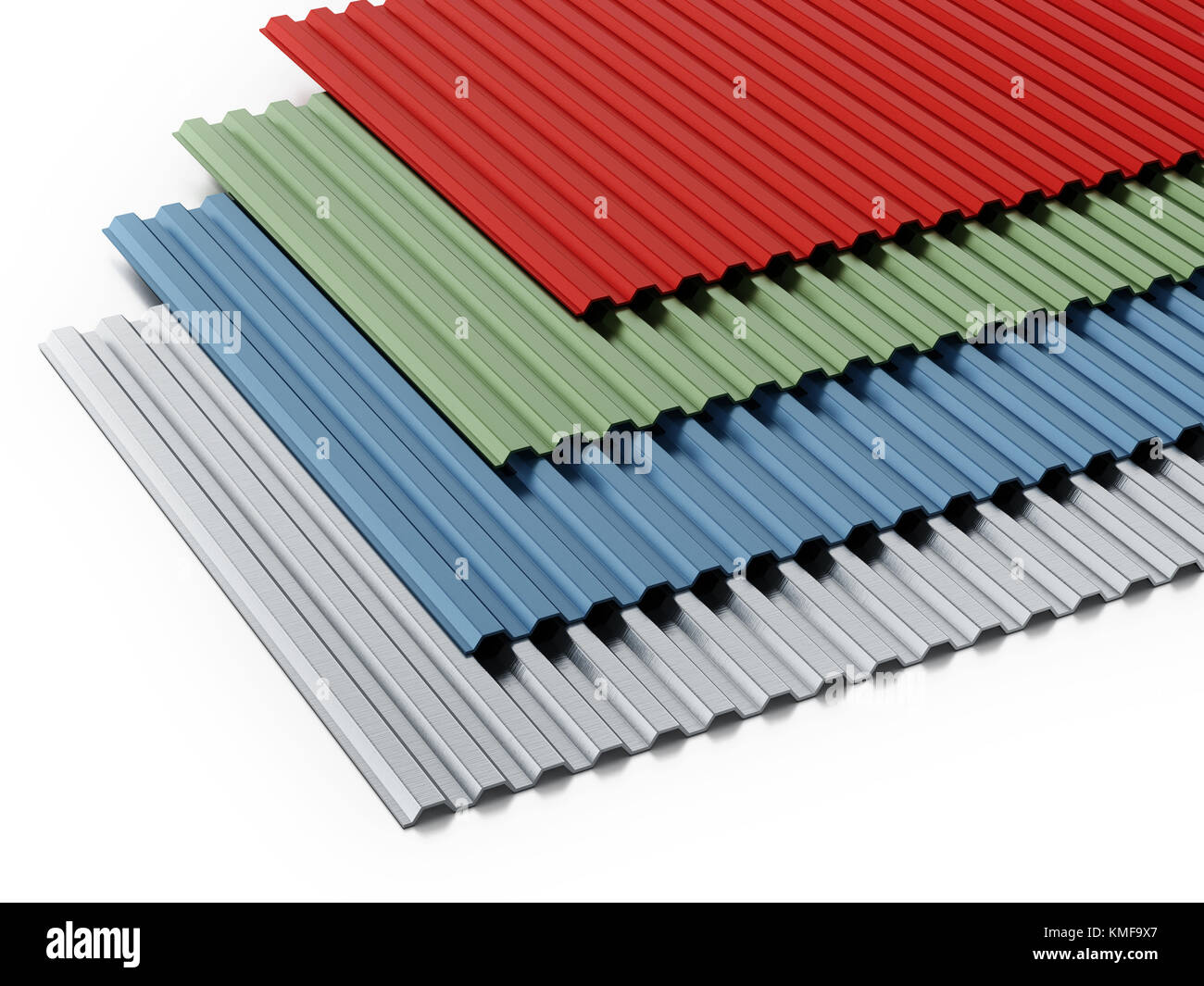 La pile de feuilles de métal avec différentes couleurs. 3D illustration. Banque D'Images