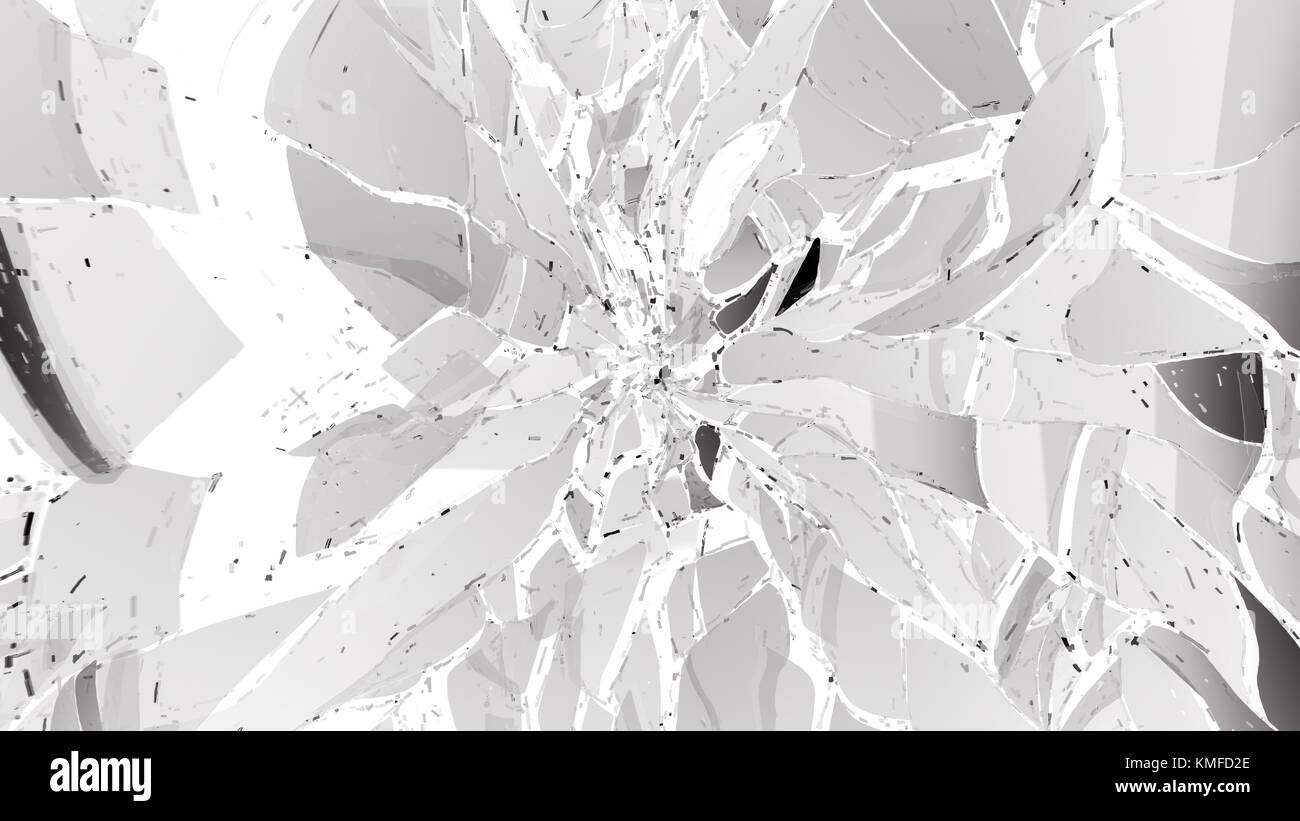 Morceaux de verre brisées ou fissurées sur blanc. grande résolution Banque D'Images