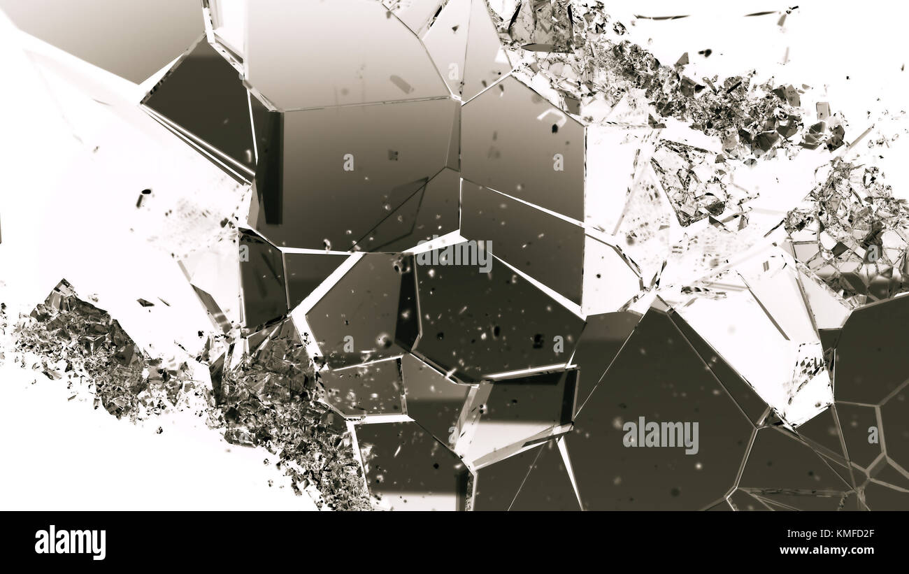 Morceaux de verre brisées ou fissurées sur blanc. grande résolution Banque D'Images