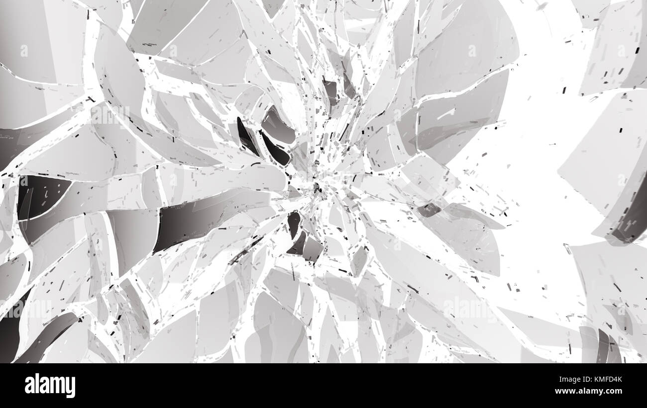 Morceaux de verre fissuré ou fractionnés sur blanc. grande résolution Banque D'Images