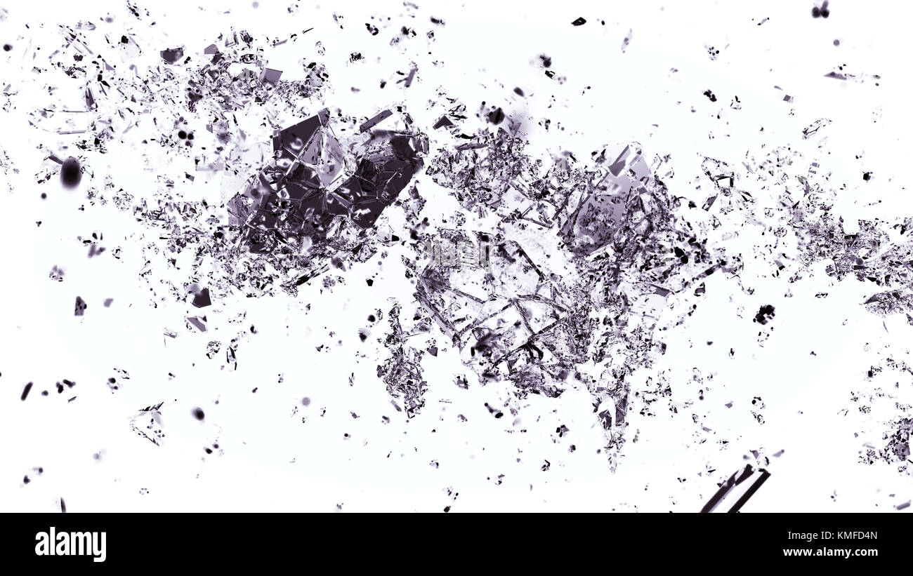 Morceaux de verre fissuré ou fractionnés sur blanc. grande résolution Banque D'Images