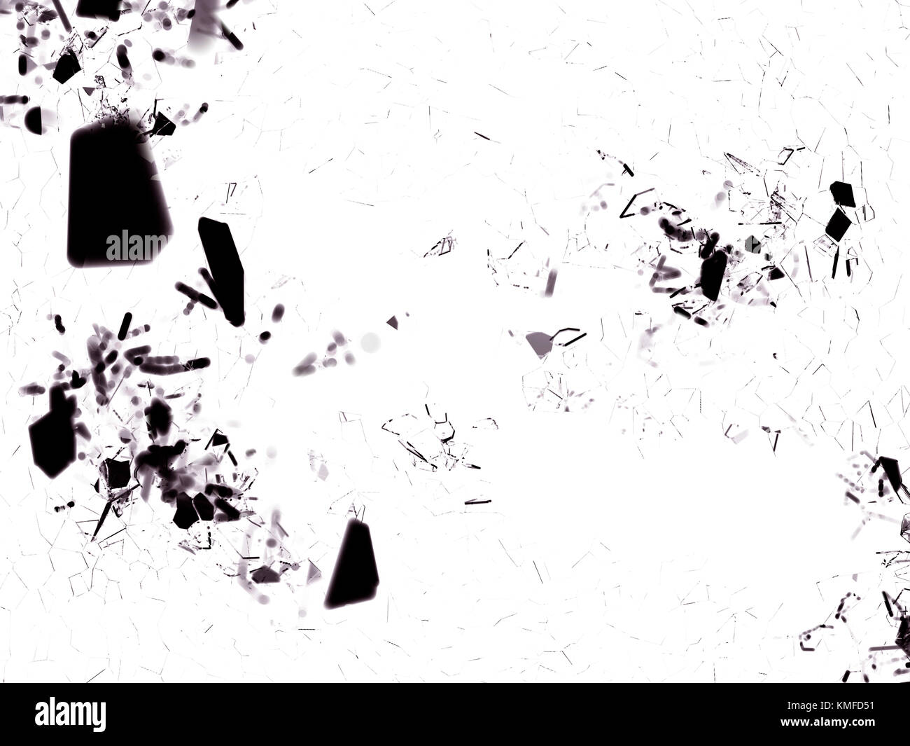 Morceaux de verre fissuré ou fractionnés sur blanc dans l'obscurité. shallow dof Banque D'Images