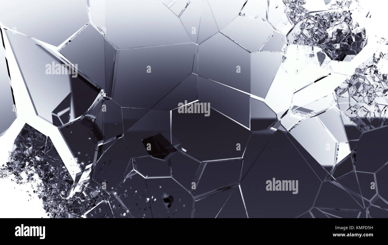 Morceaux de verre fissuré ou fractionnés sur blanc. grande résolution Banque D'Images