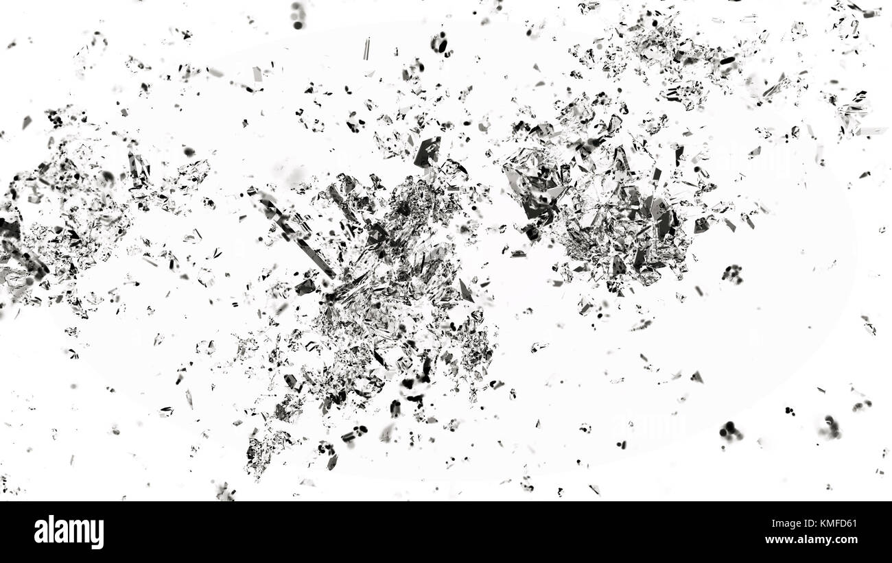 Morceaux coupants de fractionné ou fissuré sur verre blanc. grande résolution Banque D'Images