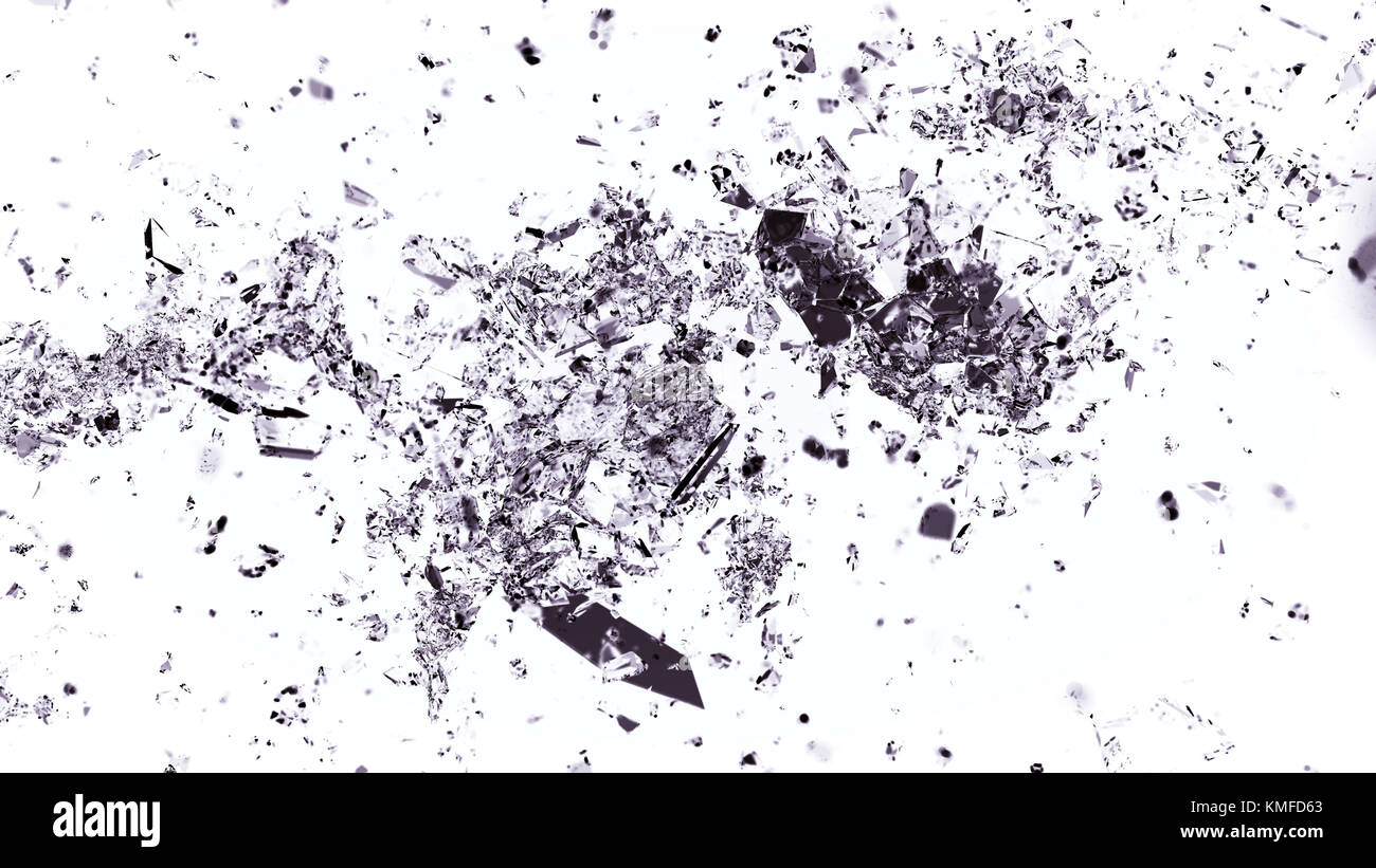 Éclats de verre concassé et sur fond blanc. grande résolution Banque D'Images