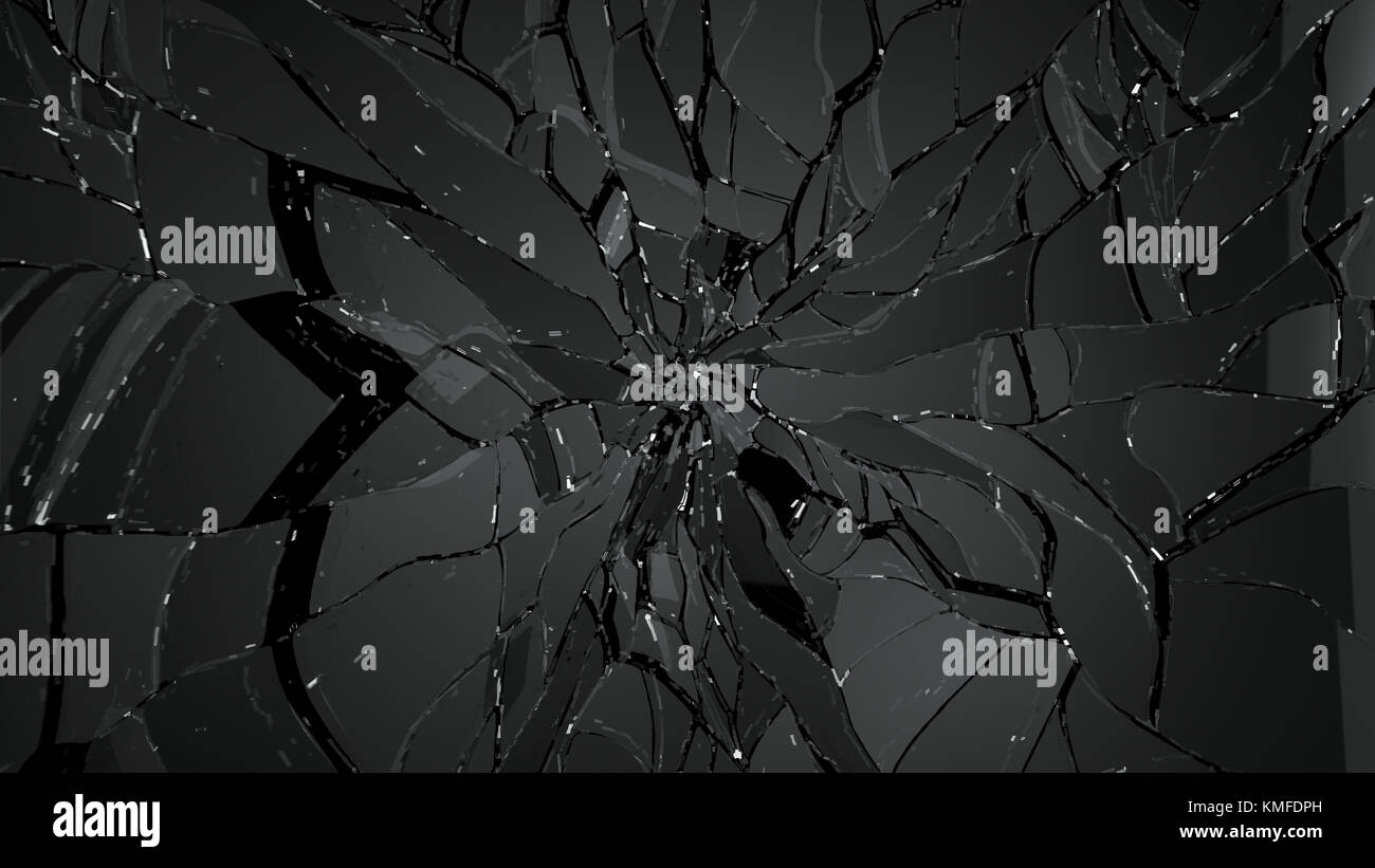 Divisé en verre ou fissuré sur noir. grande résolution Banque D'Images
