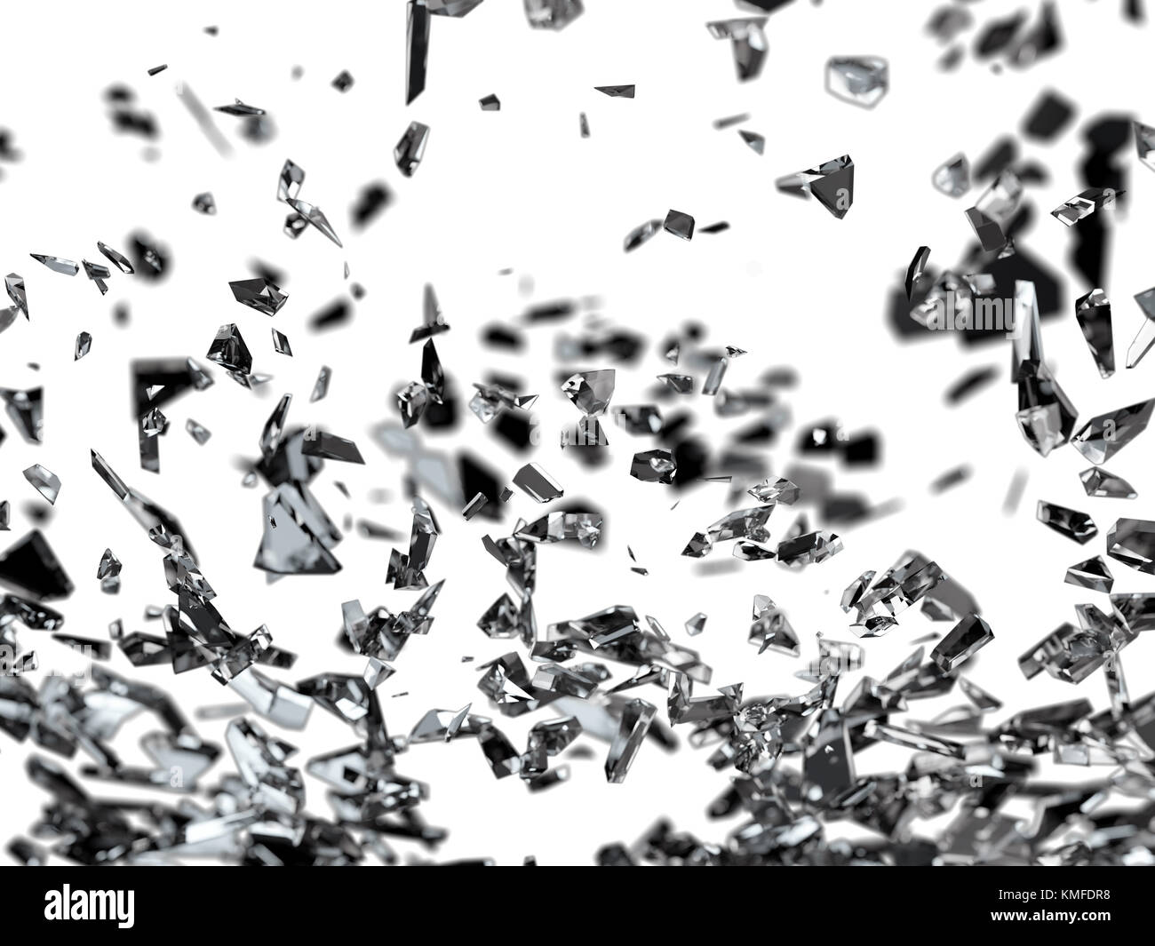 Morceaux de verre fissuré ou fractionnés isolated on white shallow dof Banque D'Images