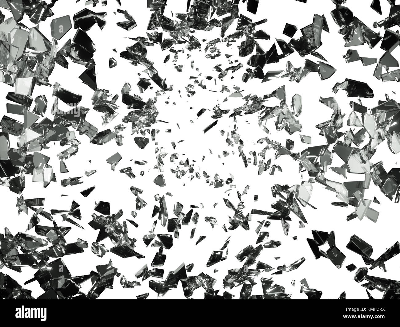 Morceaux de verre fissuré ou fractionnés sur blanc. grande résolution Banque D'Images