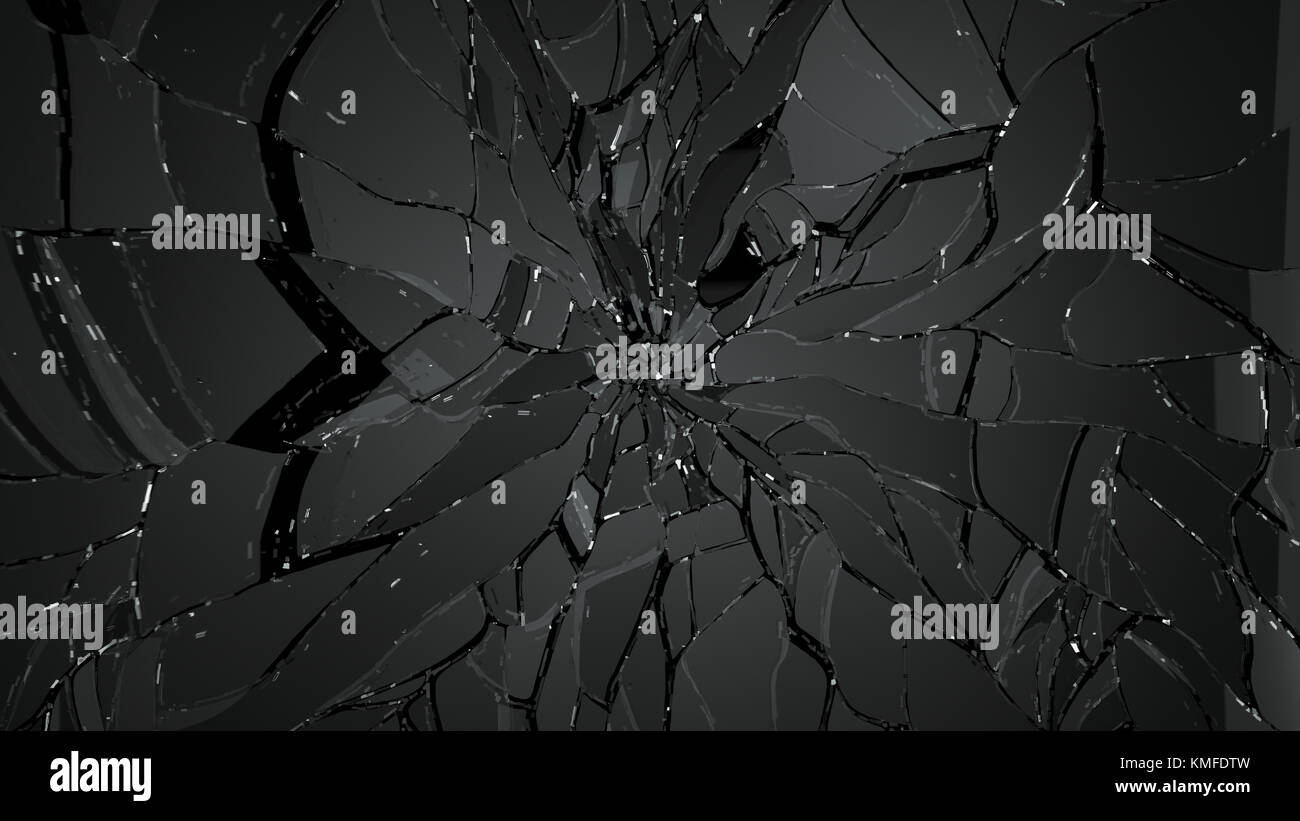 Du verre brisé et fissuré sur noir. grande résolution Banque D'Images