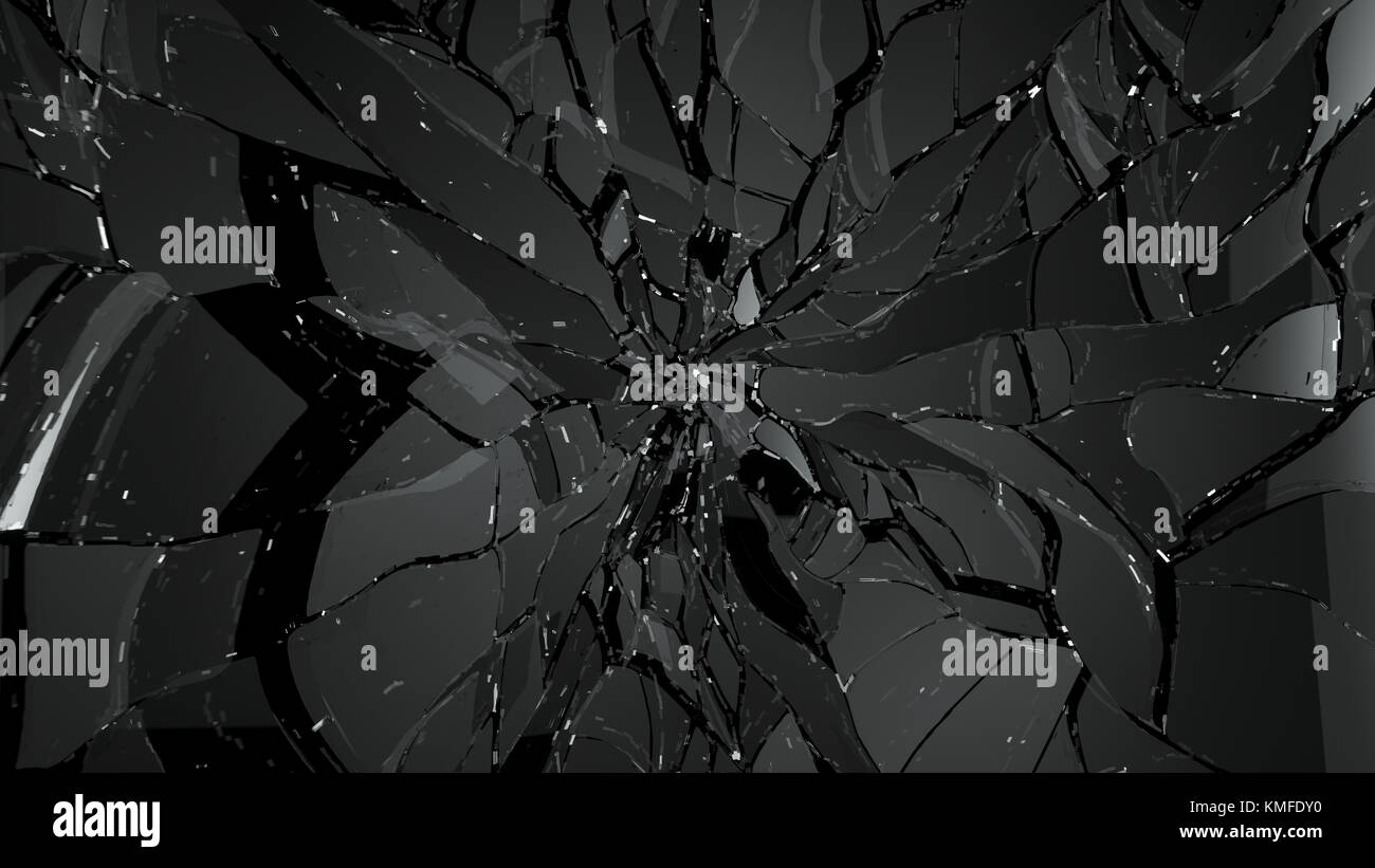 Des tessons de verre concassé et grande résolution sur le noir. Banque D'Images