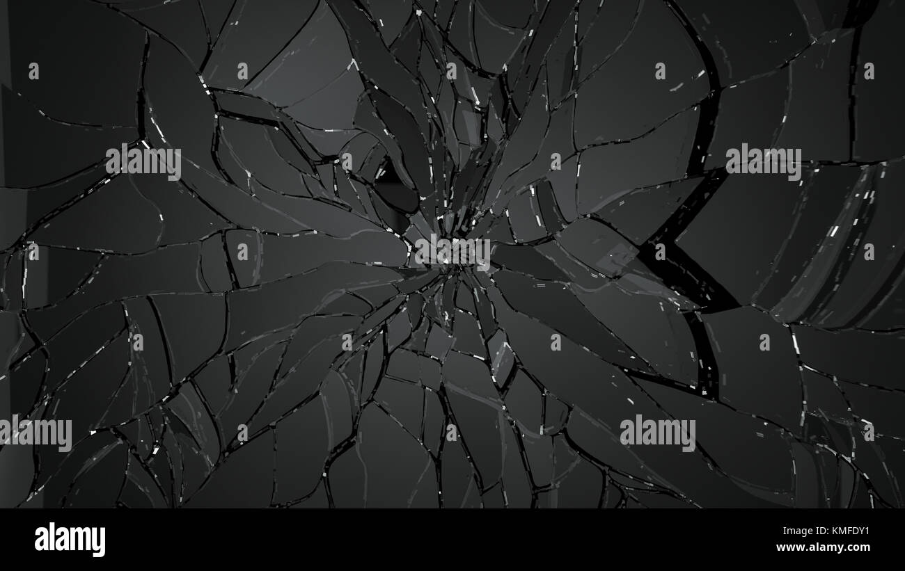 Morceaux de verre fissuré sur fond noir grande résolution. Banque D'Images