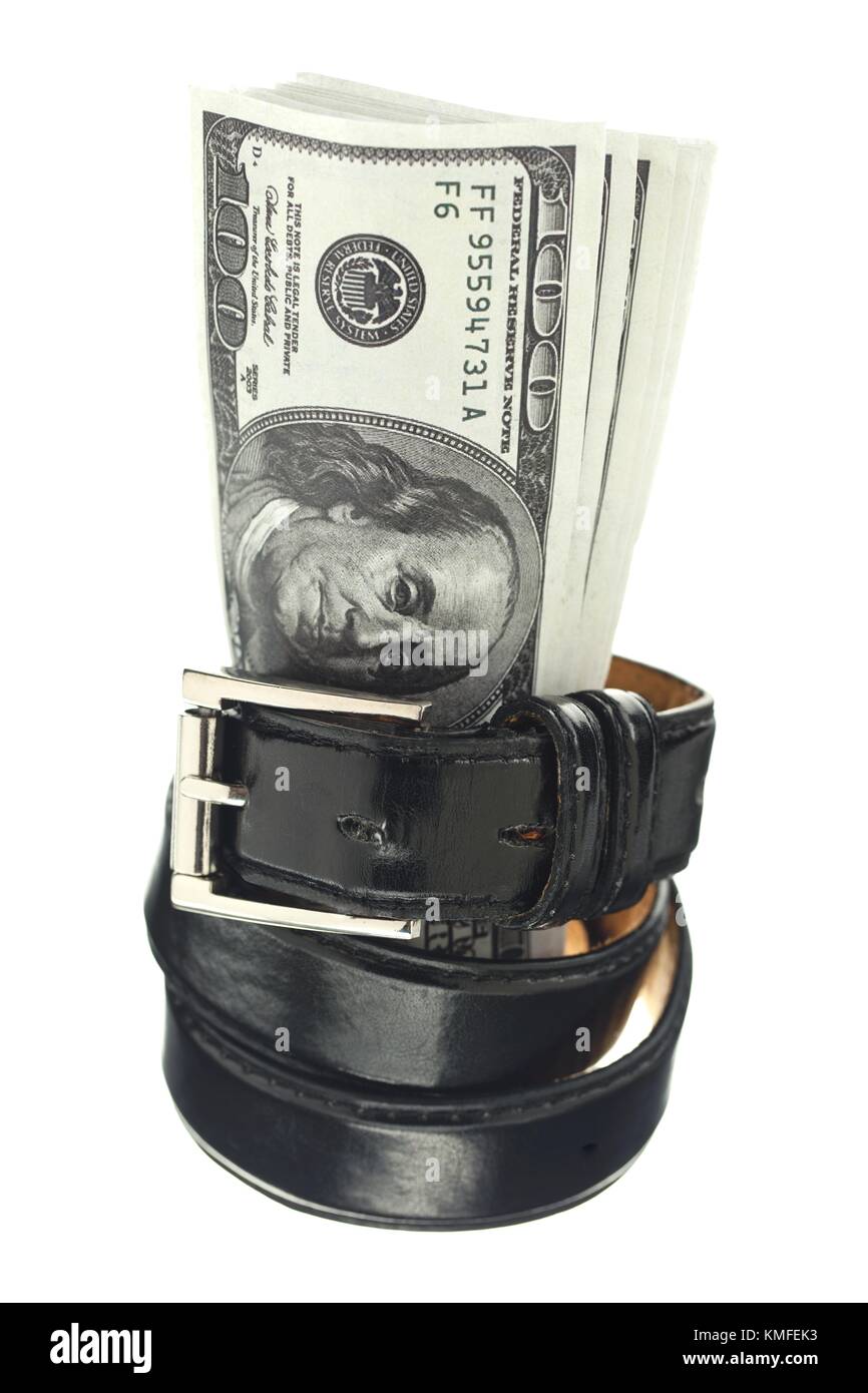 Ceinture noire avec des dollars Banque D'Images