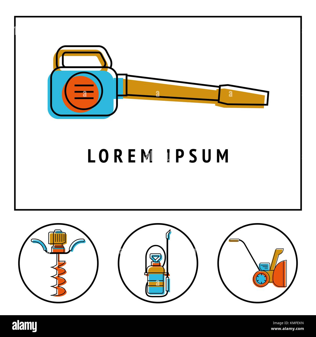 Icônes du jardinage des outils électriques. Technique pour l'entretien des pelouses et de jardin Illustration de Vecteur