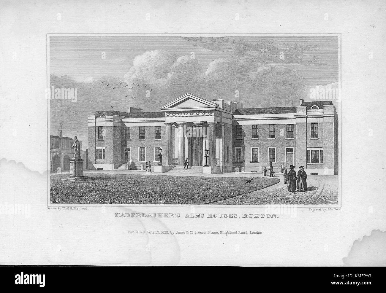 Chemisier's Alms Maisons, Hoxton, 'Metropolitan gravure des améliorations, ou de Londres au xixe siècle' London, England, UK 1828 Banque D'Images