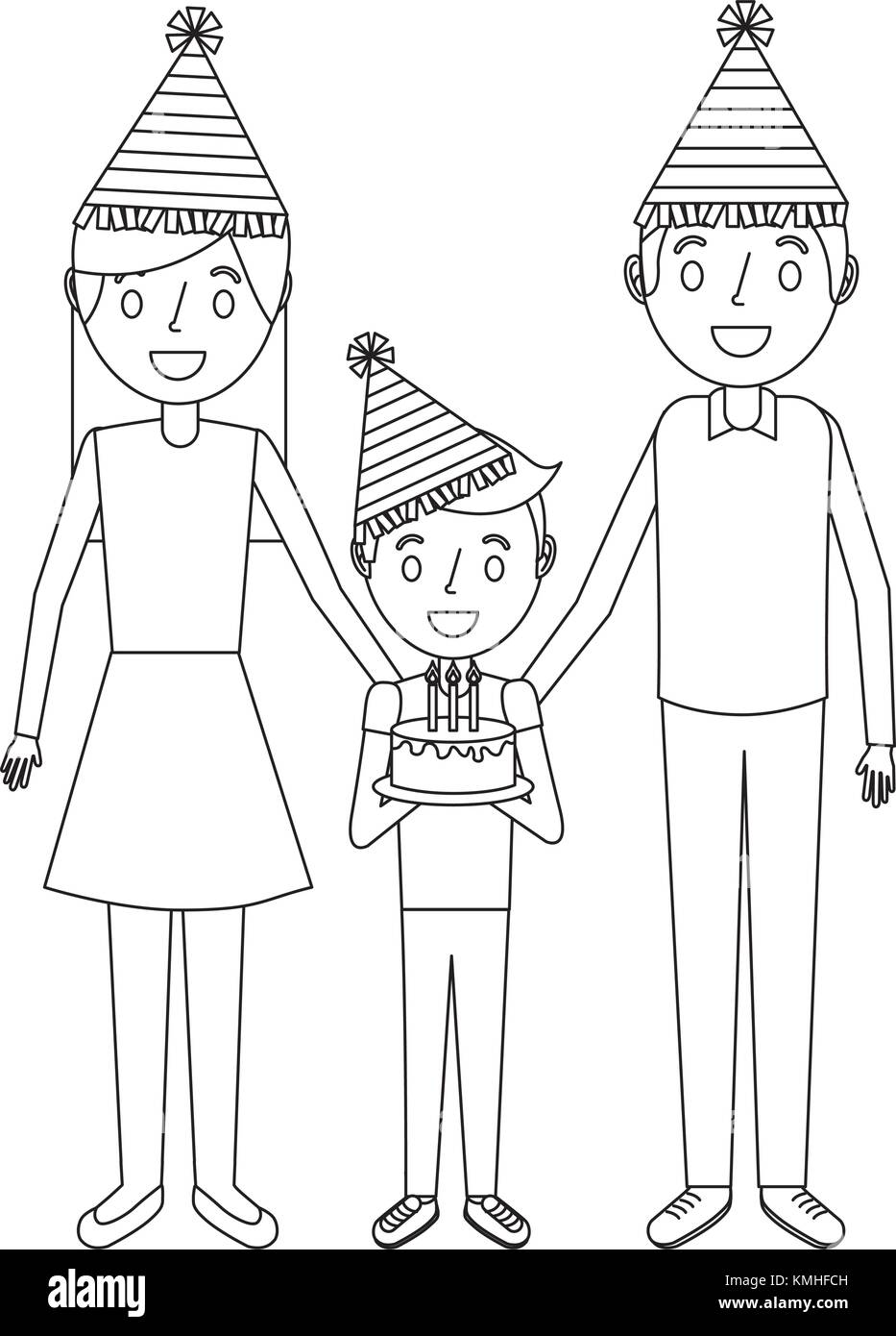 Les parents de la famille et de l'enfant célébration holding birthday cake Illustration de Vecteur